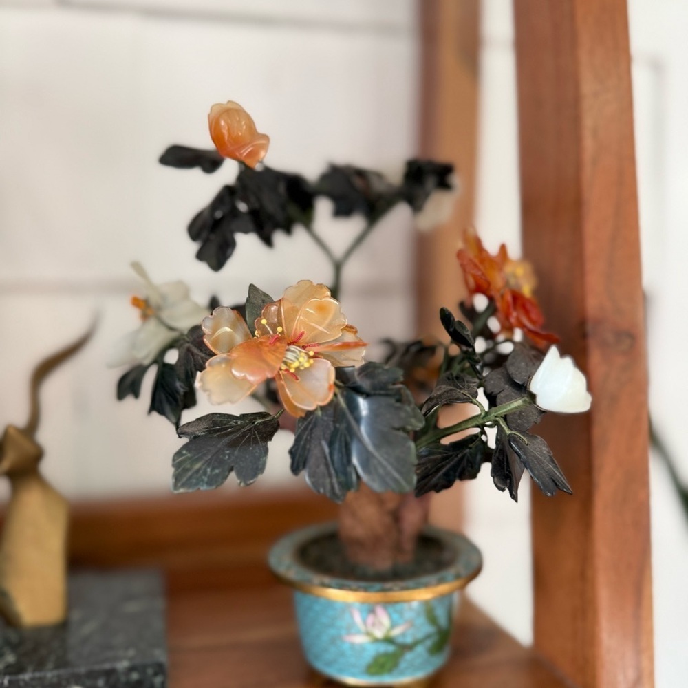 Vintage Chinese Carved Hardstone Flowering Bonsai in a Cloisonne Plant Pot jade - Picture 6 of 9